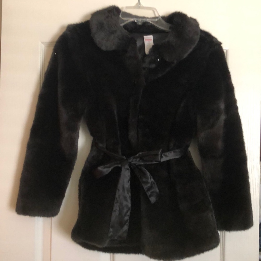 Black faux fur coat for girls. Size 10.